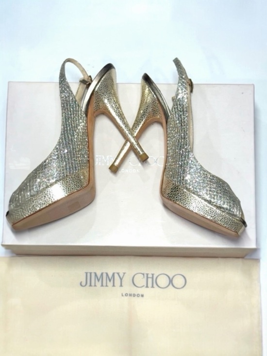 Jimmy Choo Shoes - JIMMY CHOO CLUE GLITTER SLINGBACK PLATFORM PEEP TOE HIGH HEEL PUMPS SANDAL 37